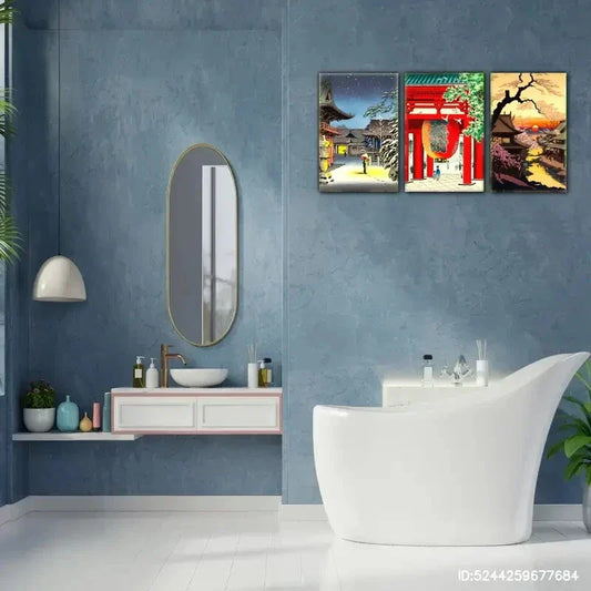 3pcs Japanese Attractions Decoration Poster Travel Metal Print Ready to Hang Art