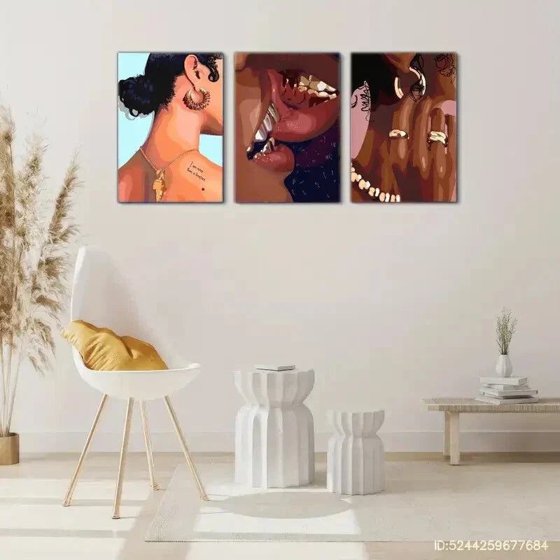 3pcs Exquisite Female Fashion Portrait Art Poster Metal Print Ready to Hang Art