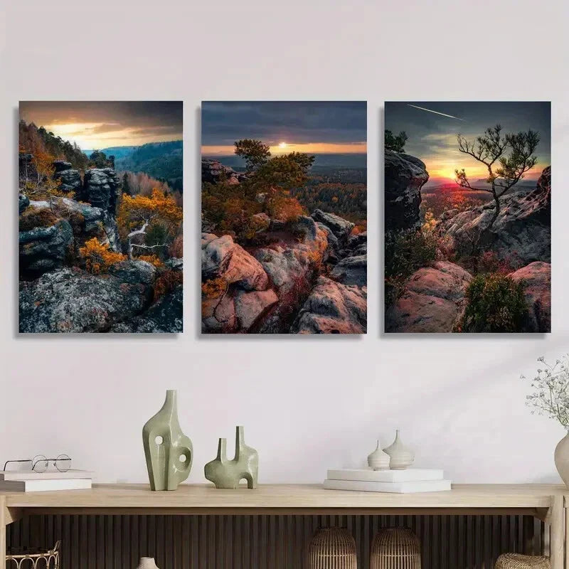 3pcs Switzerland, sunset in Saxon Switzerland Metal Print Ready to Hang Art