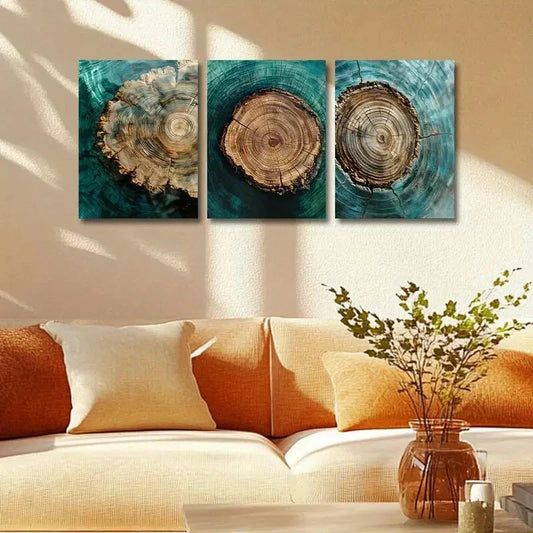 3pcs Annual Ring Design Metal Print Ready to Hang Art