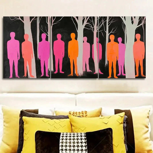 3pcs Featuring Pink Figures in a Forest Wall Art Set Canvas Framed 40x60cm - High Quality Print 100% Australian Made Wall Canvas Ready to Hang