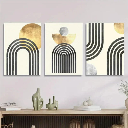 3pcs Modern Geometric Abstract Line Art Metal Print Ready to Hang Art