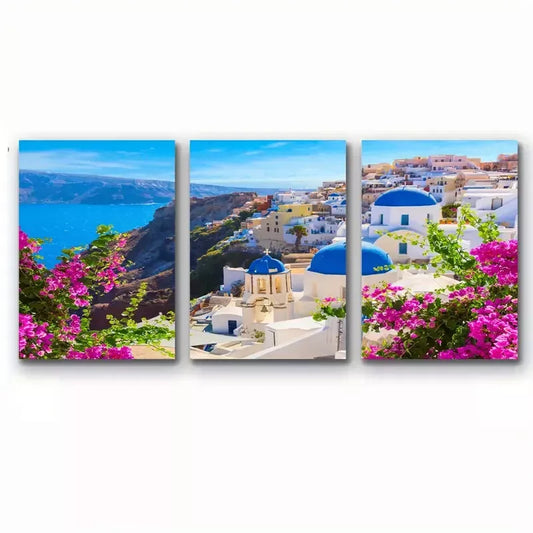 3pcs Island burner City Of Oia On Island Santorini Greece Canvas Framed 40x60cm - High Quality Print 100% Australian Made Wall Canvas Ready to Hang