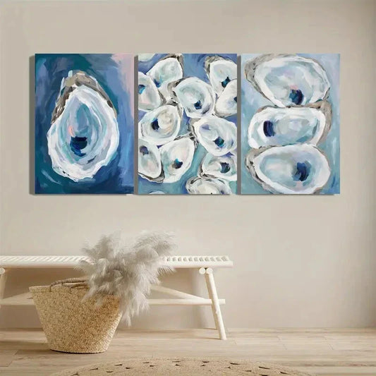 3pcs Abstract Art Oyster Shell Watercolor Metal Print Ready to Hang Art