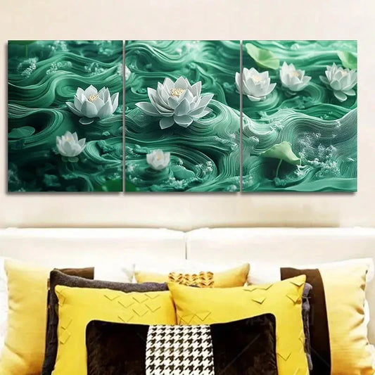 3pcs White for Lotus Flower Design, Wall Art Set Canvas Framed 40x60cm - High Quality Print 100% Australian Made Wall Canvas Ready to Hang