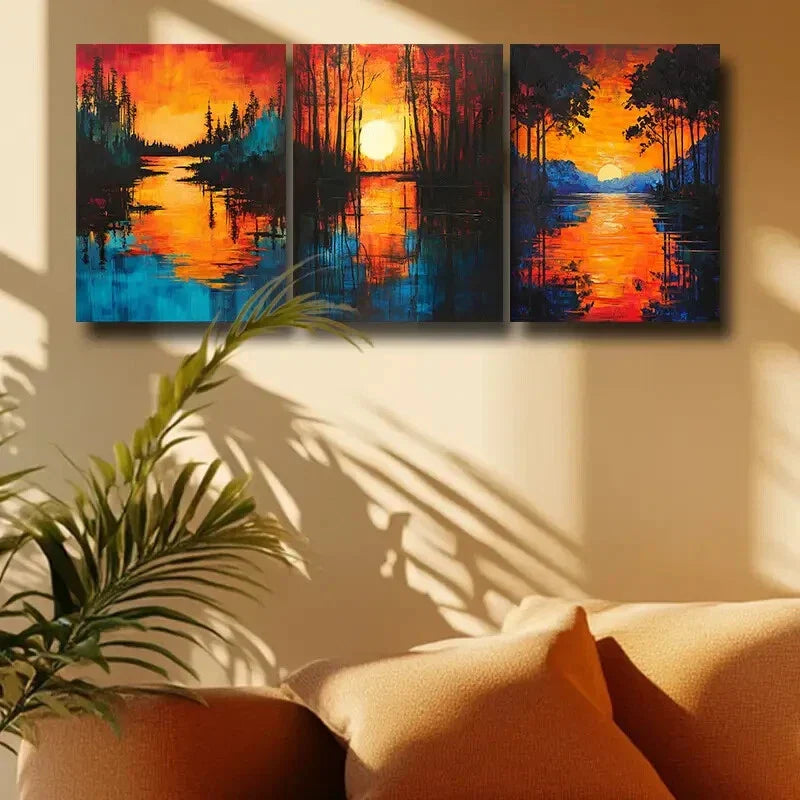 3pcs Triptych of an Isolated Tree Metal Print Ready to Hang Art