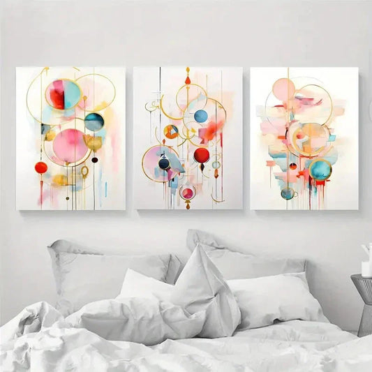 3pcs Yellow And Gold Abstract Circles Metal Print Ready to Hang Art