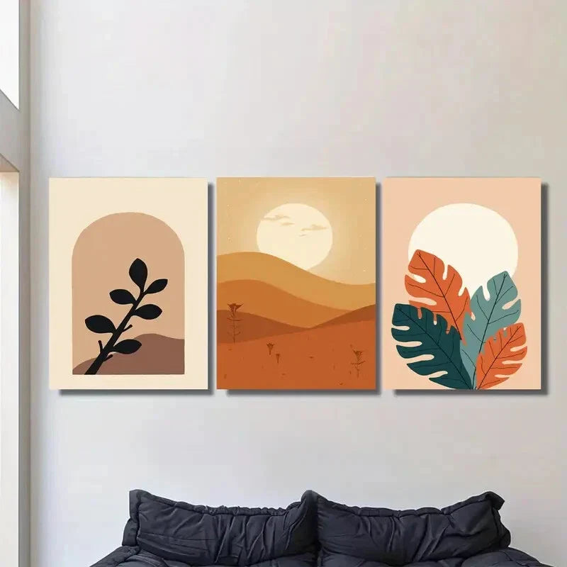 3pcs Modern Nature & Sunset Boho Style Metal Print Ready to Hang Art