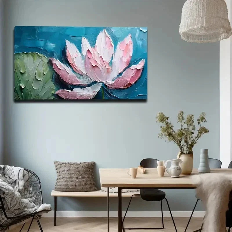 Lotus Pigment Acrylic Wall Art Canvas Office Home Room Framed 80x45cm