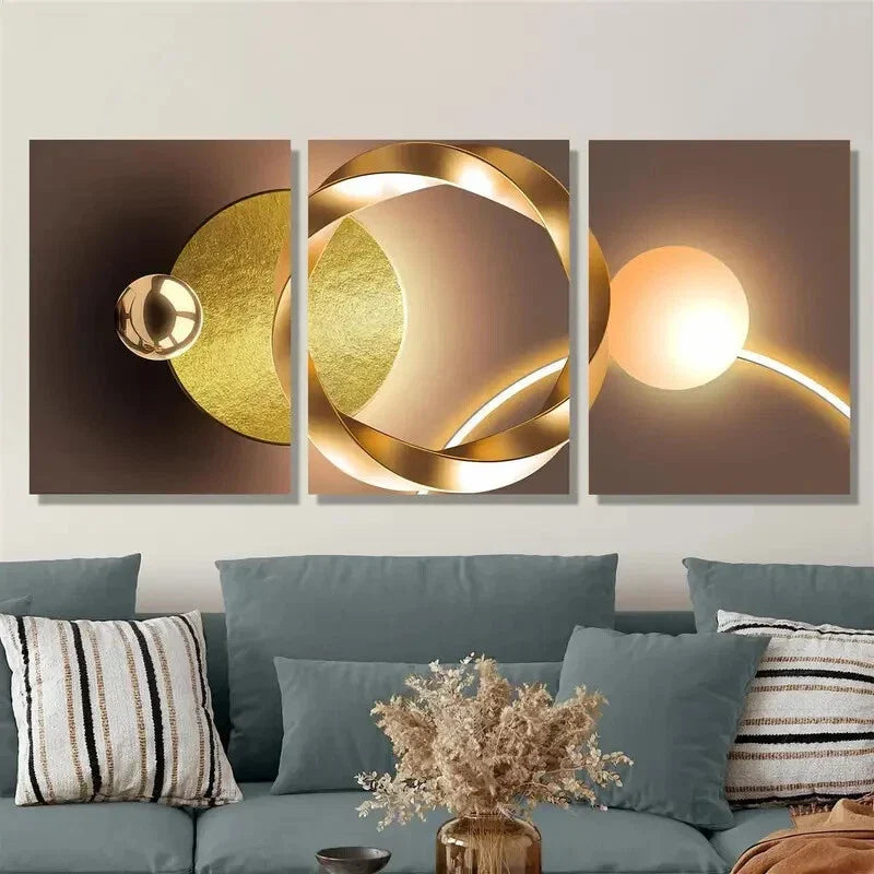 3pcs t, abstract geometry, golden luxury, l Metal Print Ready to Hang Art