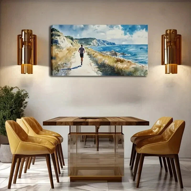 Realistic Running Man Seaside Wall Art Canvas Office Home Room Framed 120x60cm
