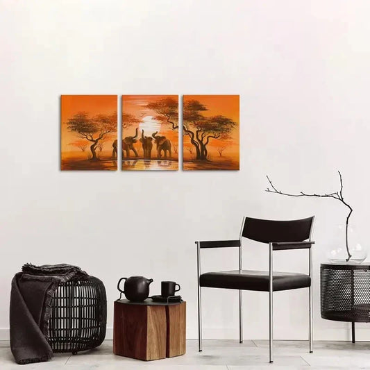 3pcs Sunset Forest Landscape with Red Trees Metal Print Ready to Hang Art