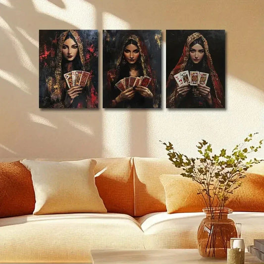 3pcs The Woman with the Card Metal Print Ready to Hang Art