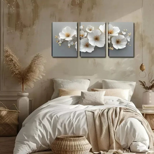 3pcs Elegant White Magnolia Triptych Wall Art Set Canvas Framed 40x60cm - High Quality Print 100% Australian Made Wall Canvas Ready to Hang