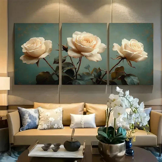 3pcs Vintage White Roses Botanical Florals Metal Print Ready to Hang Art