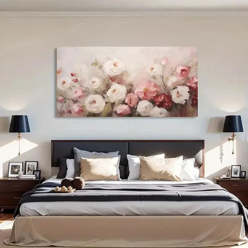 Abstract Rose Garden Blooming Wall Art Canvas Office Home Room Framed 80x45cm