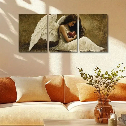3pcs Angel Holding Heart Design Metal Print Ready to Hang Art