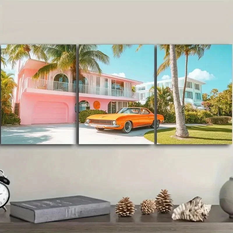 3pcs Mid-Century Modern Car Wall Art Set Canvas Framed 40x60cm - High Quality Print 100% Australian Made Wall Canvas Ready to Hang