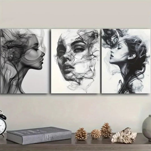 3pcs Stunning Woman Created From Smoke Wall Art Set Canvas Framed 40x60cm - High Quality Print 100% Australian Made Wall Canvas Ready to Hang