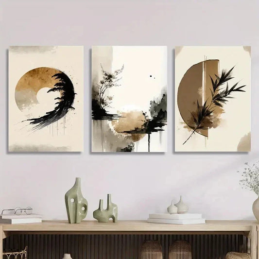 3pcs Abstract, Natural Beige, Minimalist Metal Print Ready to Hang Art