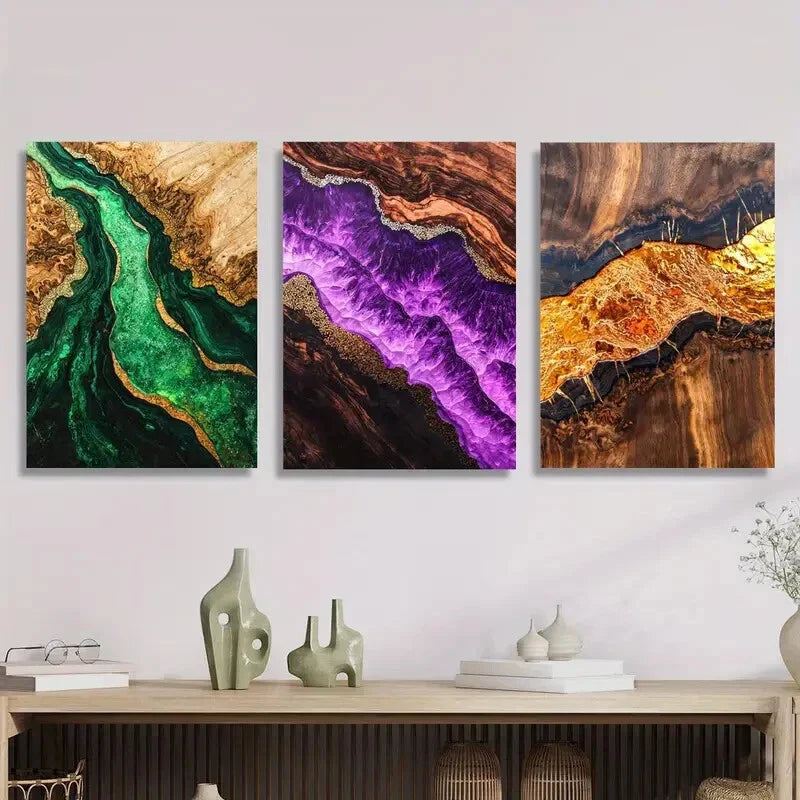 3pcs Golden sand texture stone background, , Metal Print Ready to Hang Art