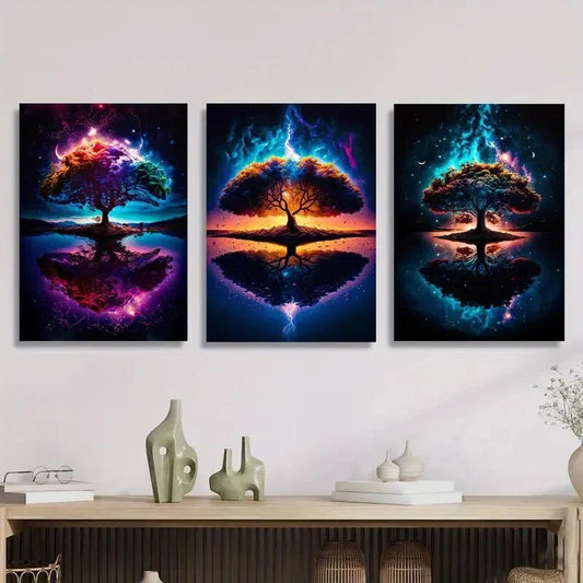 3pcs summer sunset at sea, blue sky and rainbow Metal Print Ready to Hang Art