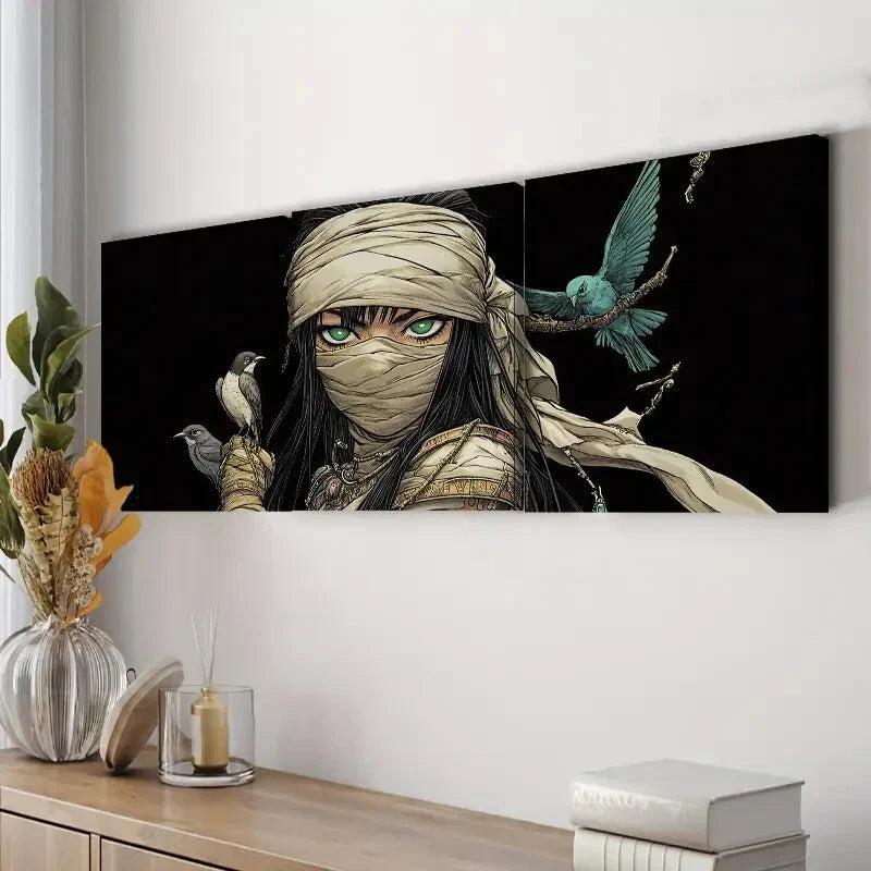 3pcs Mummy Goddess Design Girl Dark Rider Fear Wall Art Set Canvas Framed 40x60cm - High Quality Print 100% Australian Made Wall Canvas Ready to Hang