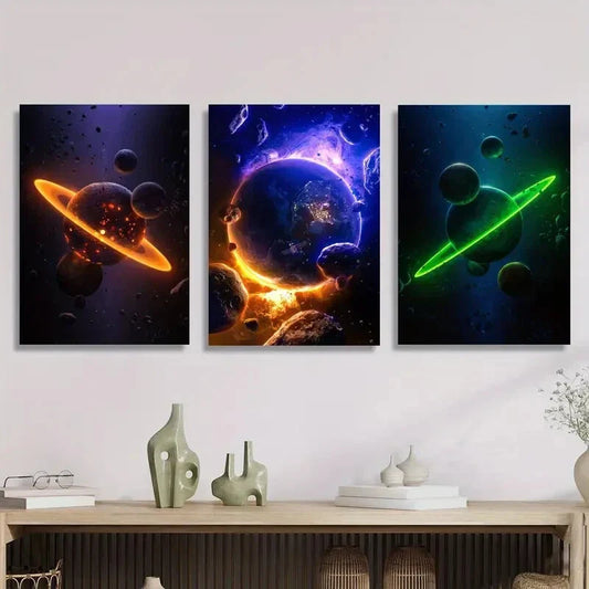 3pcs Lava planet, virtual fantasy planet Metal Print Ready to Hang Art