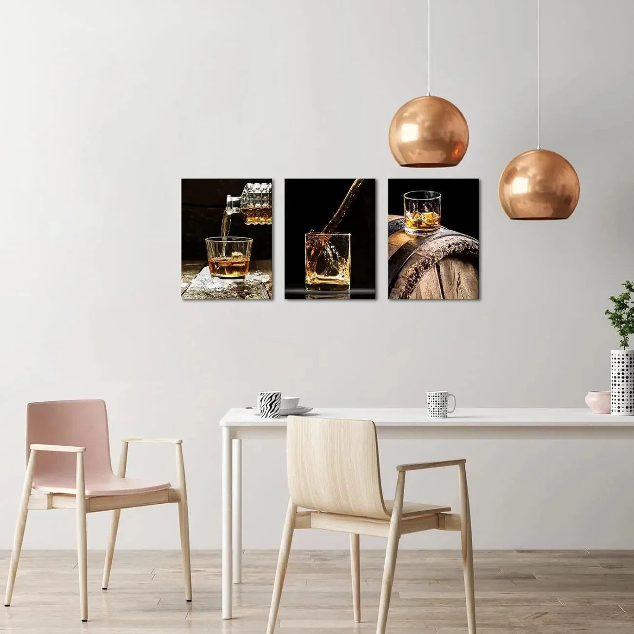 3pcs Vintage Whisky Wine Barrels Glass Metal Print Ready to Hang Art