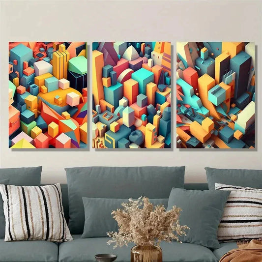 3pcs ,City top view abstract art, mosaic art Metal Print Ready to Hang Art