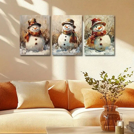 3pcs Snowman with Hat Metal Print Ready to Hang Art