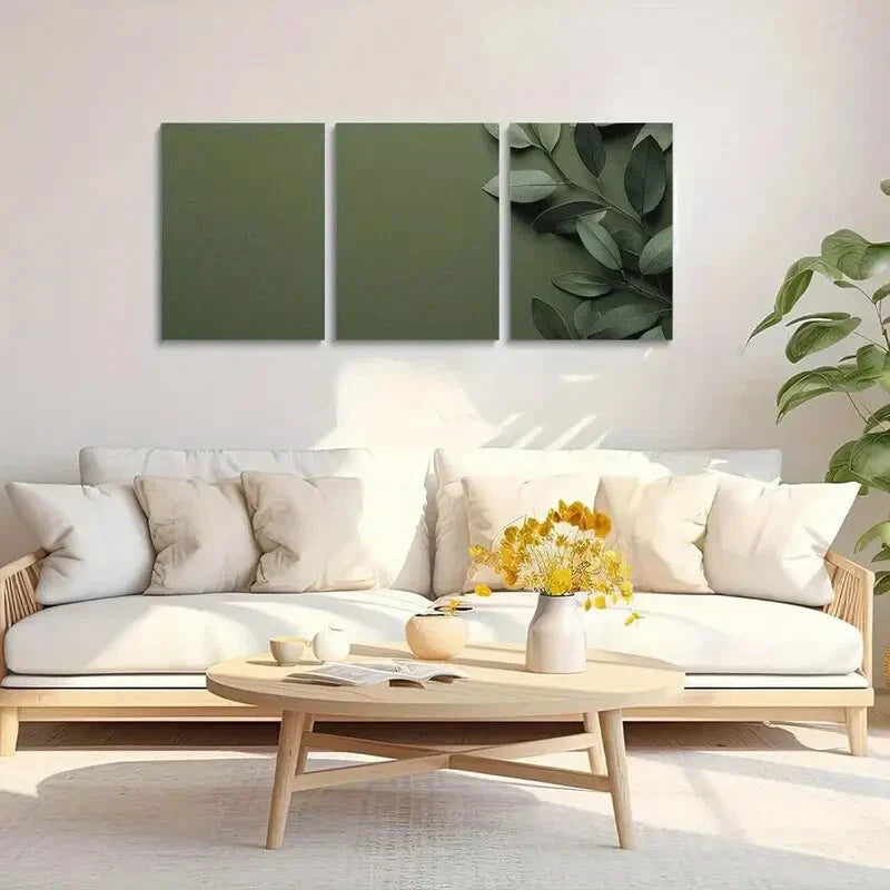 3pcs Green Leaves Abstract Metal Print Ready to Hang Art