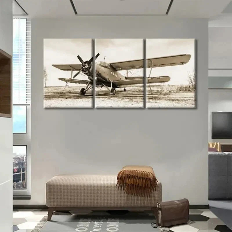 3pcs Vintage Aircraft Carrier Metal Print Ready to Hang Art