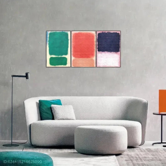 3pcs Vibrant Green Red and Blue Geometric Designs Metal Print Ready to Hang Art