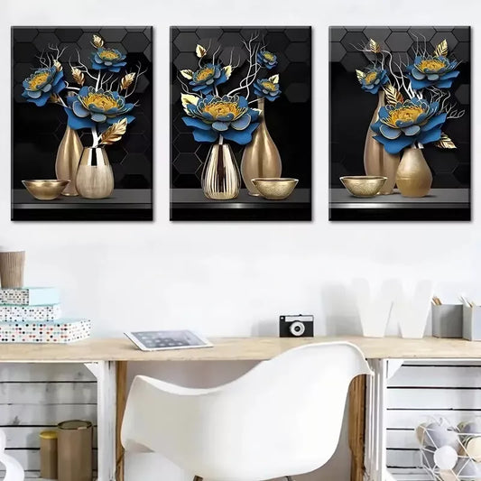 3pcs Modern and fashionable flower potted Wall Art Set Canvas Framed 40x60cm - High Quality Print 100% Australian Made Wall Canvas Ready to Hang