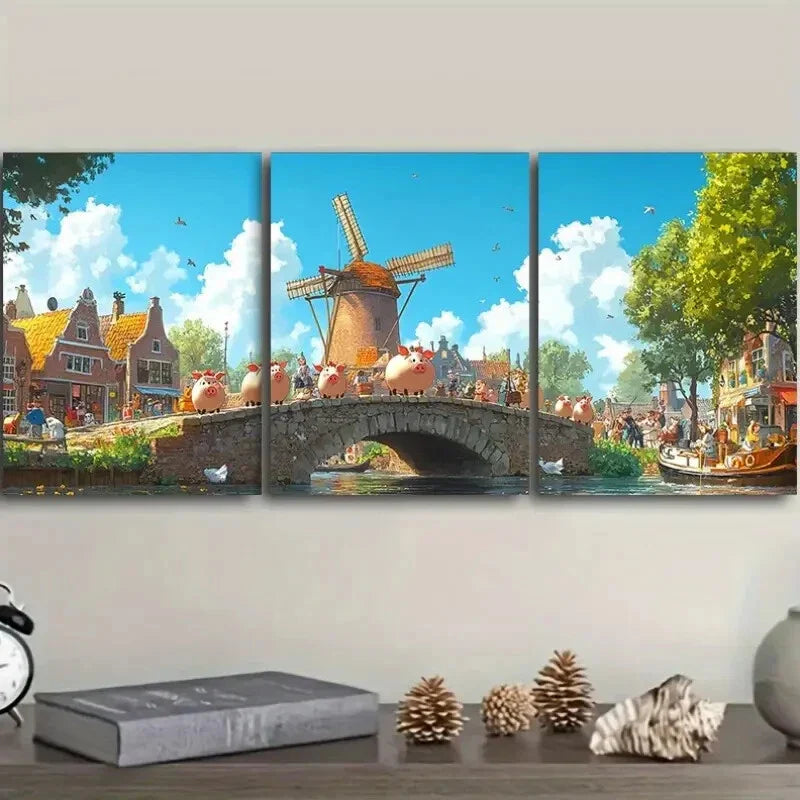 3pcs Set Whimsical Animals Wall Art Set Canvas Framed 40x60cm - High Quality Print 100% Australian Made Wall Canvas Ready to Hang