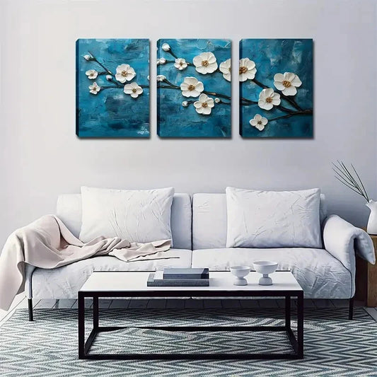 3pcs White Floral Watercolor Canvas Art Metal Print Ready to Hang Art