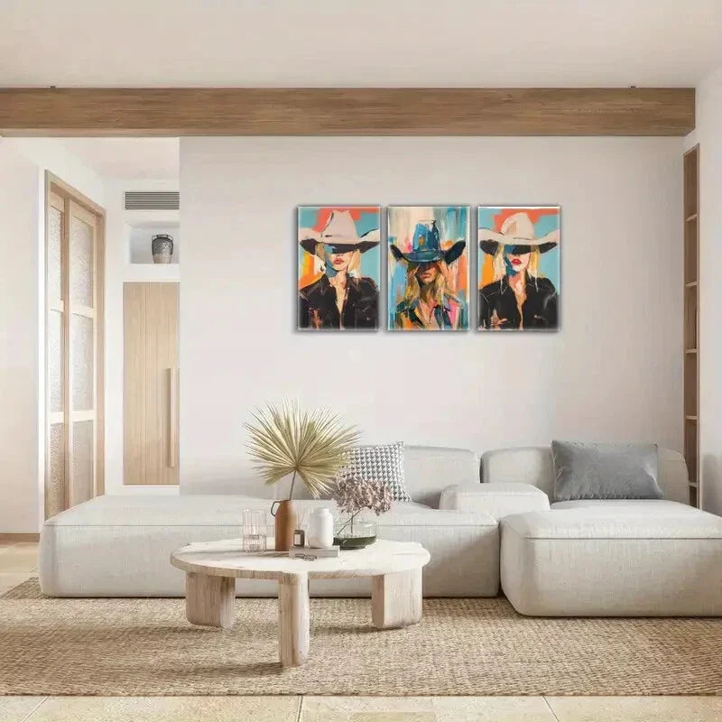 3pcs Western Cowgirl Art Posters Oil Painting Metal Print Ready to Hang Art