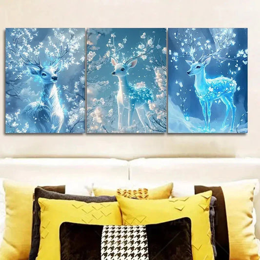 3pcs A deer with ice-blue Wall Art Set Canvas Framed 40x60cm - High Quality Print 100% Australian Made Wall Canvas Ready to Hang