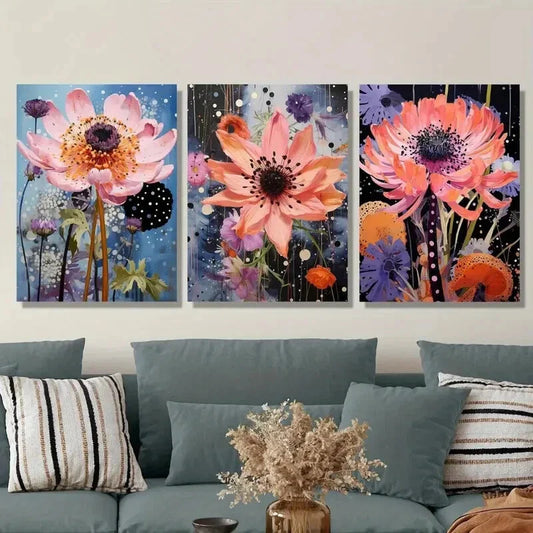 3pcs Modern Retro Cornflower Landscape Metal Print Ready to Hang Art
