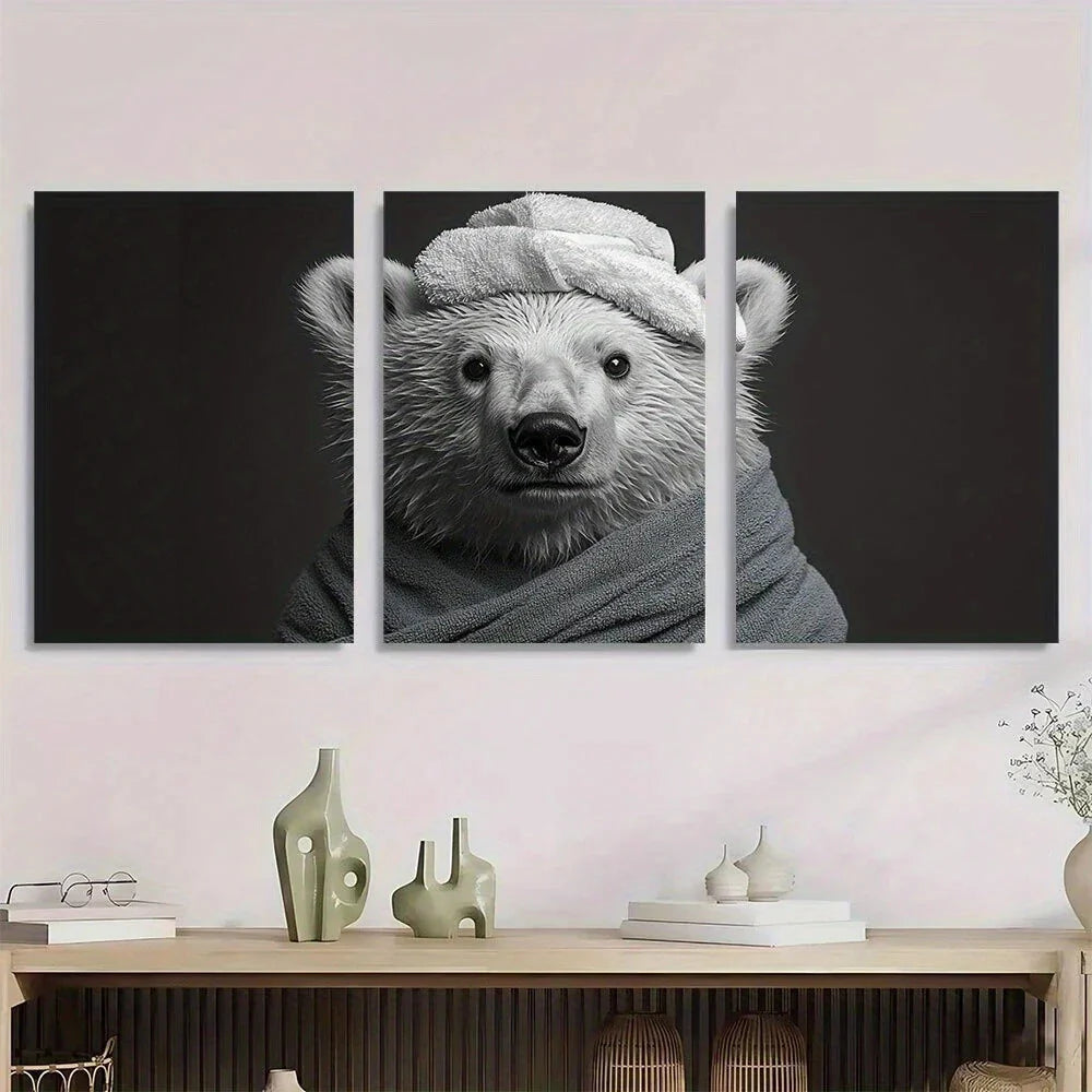 3pcs Polar Bear Black White Funny Whimsical Metal Print Ready to Hang Art