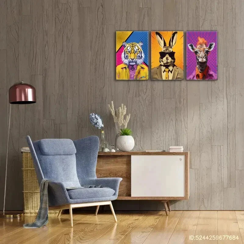 3pcs Modern Animal Print Colorful Aesthetic Poster Metal Print Ready to Hang Art
