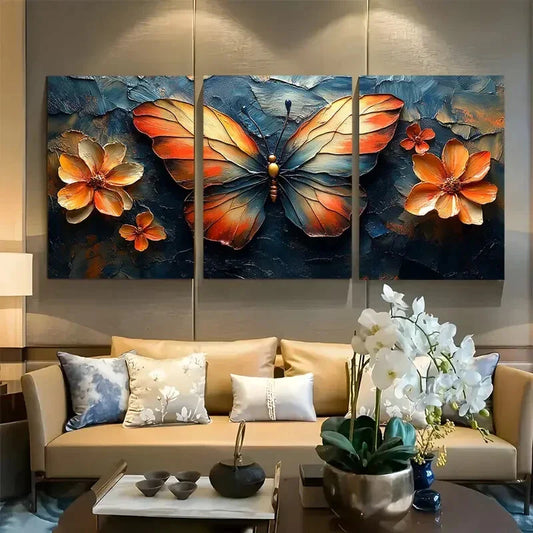 3pcs Whimsical Floral Butterfly Fantasy Metal Print Ready to Hang Art