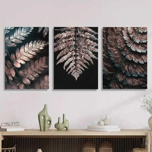 3pcs Fern Leaves Ink Painting Prints Metal Print Ready to Hang Art