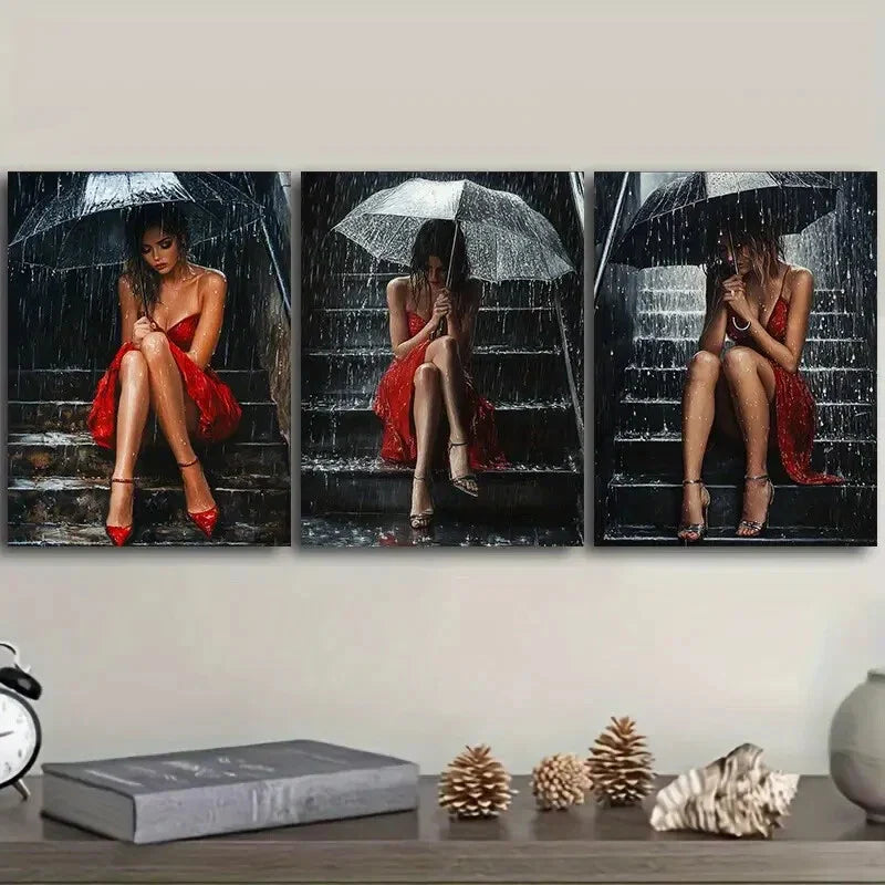 3pcs The girl on the stairs Wall Art Set Canvas Framed 40x60cm - High Quality Print 100% Australian Made Wall Canvas Ready to Hang