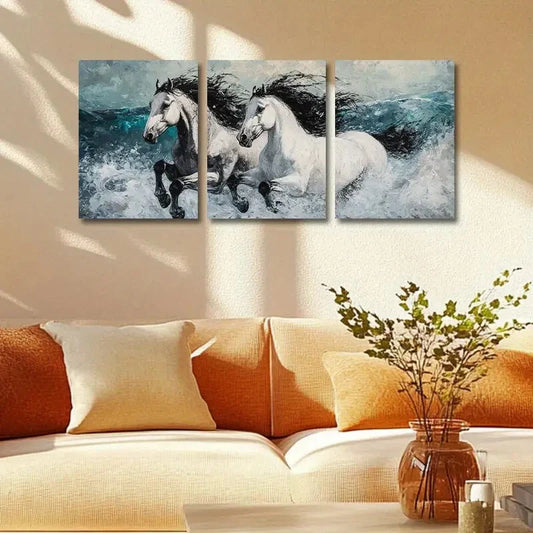 3pcs Majestic Galloping Horses Metal Print Ready to Hang Art