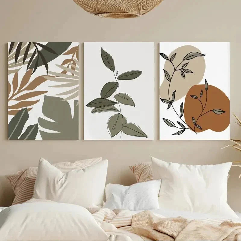 3pcs Abstract Botanical Print Green Metal Print Ready to Hang Art