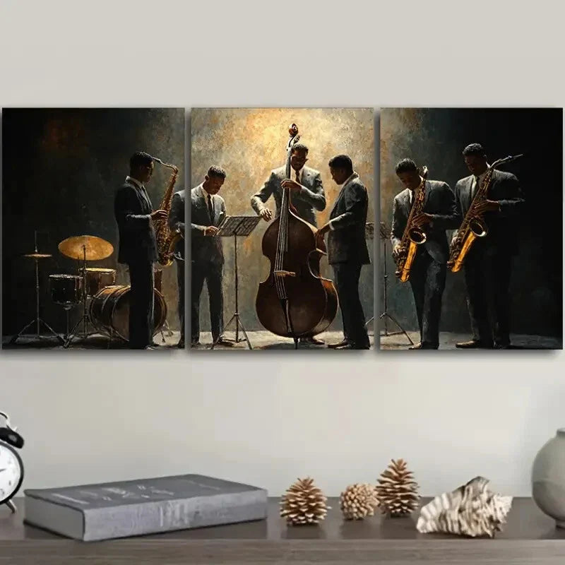 3pcs A group of vintage jazz musicians Wall Art Set Canvas Framed 40x60cm - High Quality Print 100% Australian Made Wall Canvas Ready to Hang