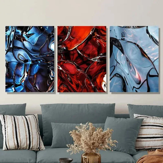 3pcs Abstract shiny ripple twisted fluid Metal Print Ready to Hang Art