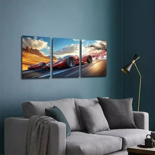 3pcs Minimalist Red Sports Car, Wall Art Set Canvas Framed 60X90cm - High Quality Print 100% Australian Made Wall Canvas Ready to Hang